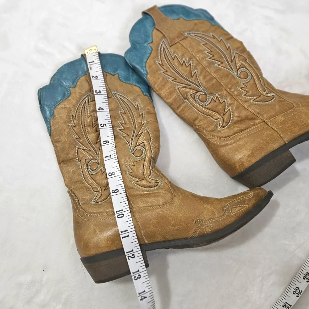 Coconuts by Matisse Cimmaron Teal Tan Color Boho Western Cowgirl Boots - Picture 6 of 16